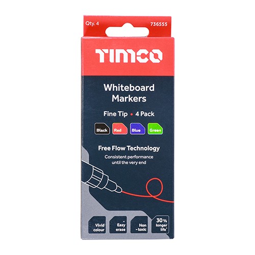 Timco Whiteboard Markers - Fine Tip - Mixed Colours