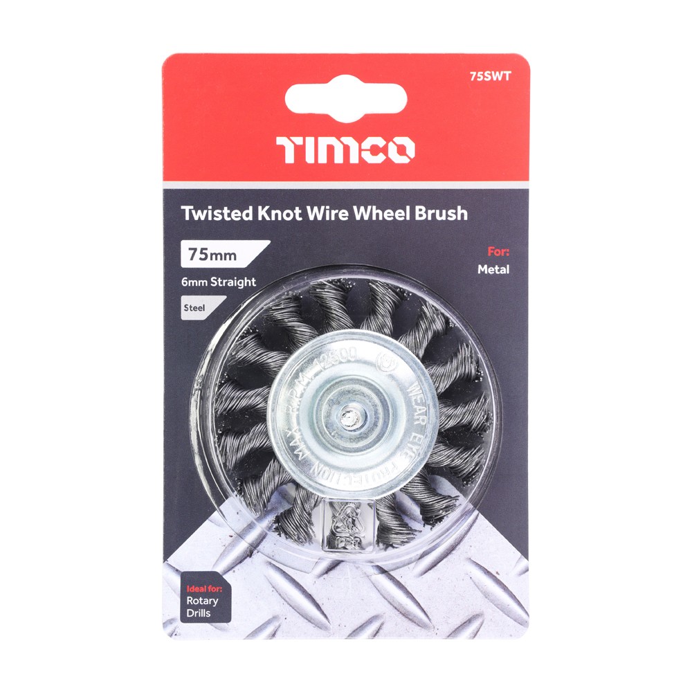 Timco Drill Wheel Brush 75mm - Twisted Knot Steel Wire
