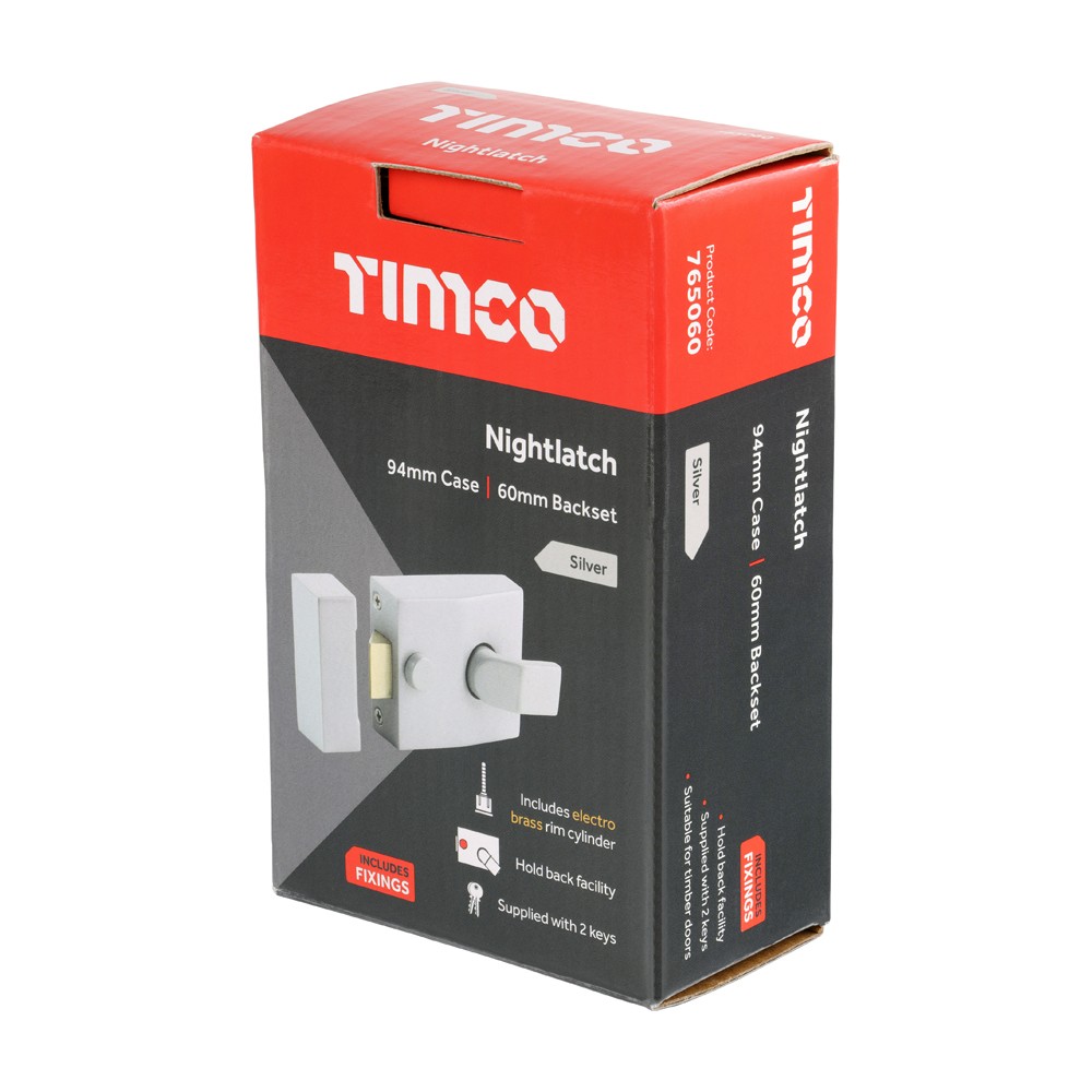 Timco Nightlatch 94 case / 64 backset - Silver