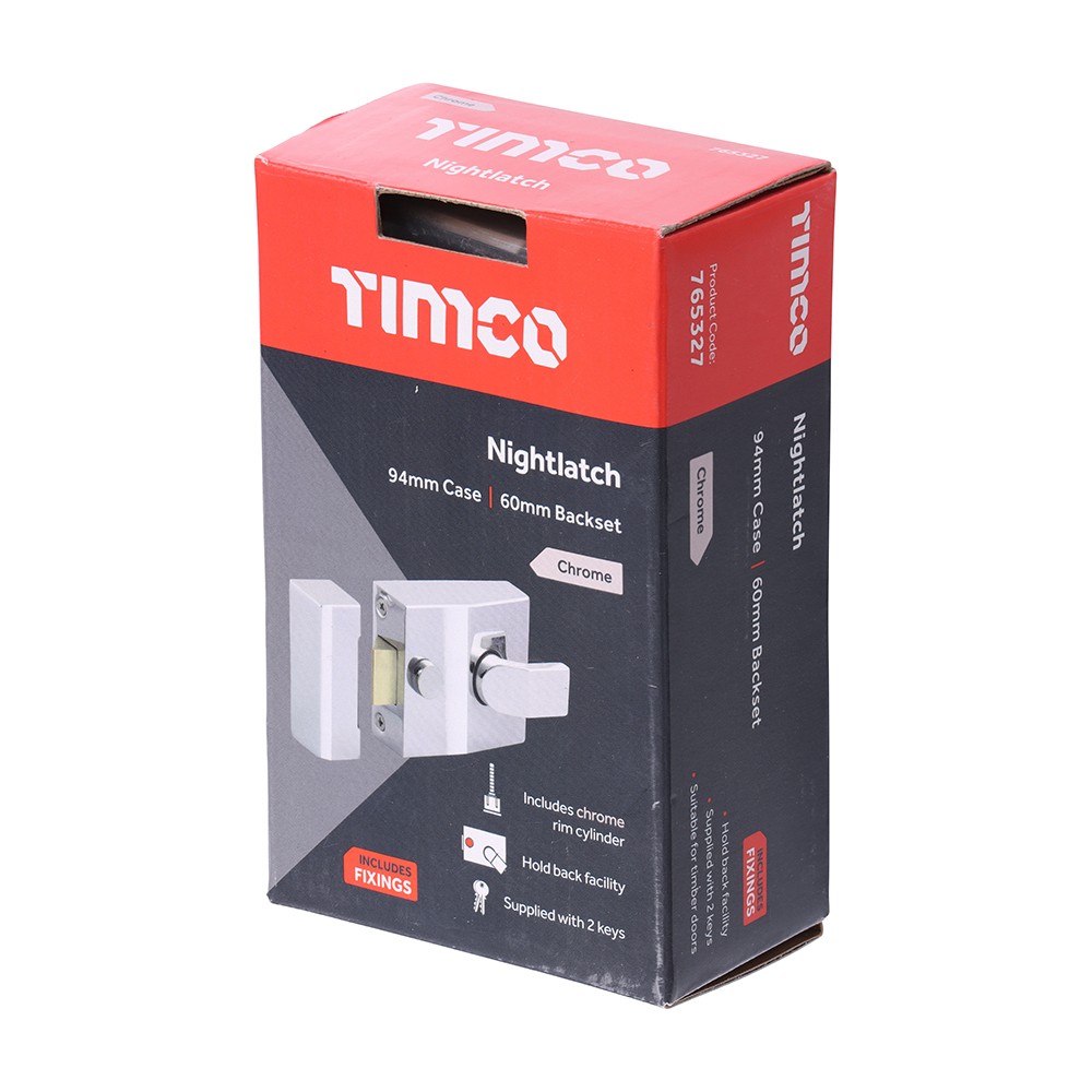 Timco Nightlatch 94 case / 60 backset - Chrome