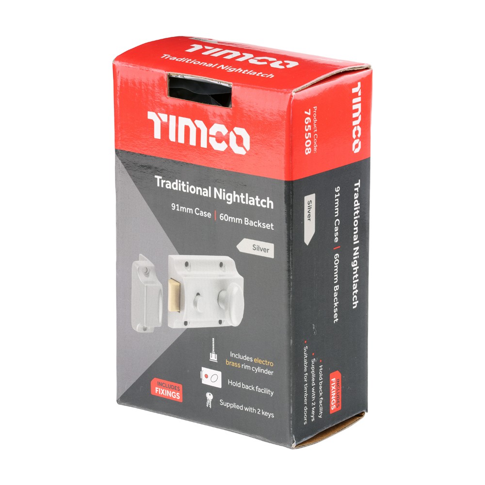 Timco Traditional Nightlatch 91 case / 60 backset - Silver