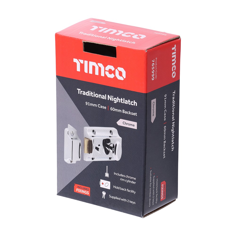 Timco Traditional Nightlatch 91 case / 60 backset - Chrome