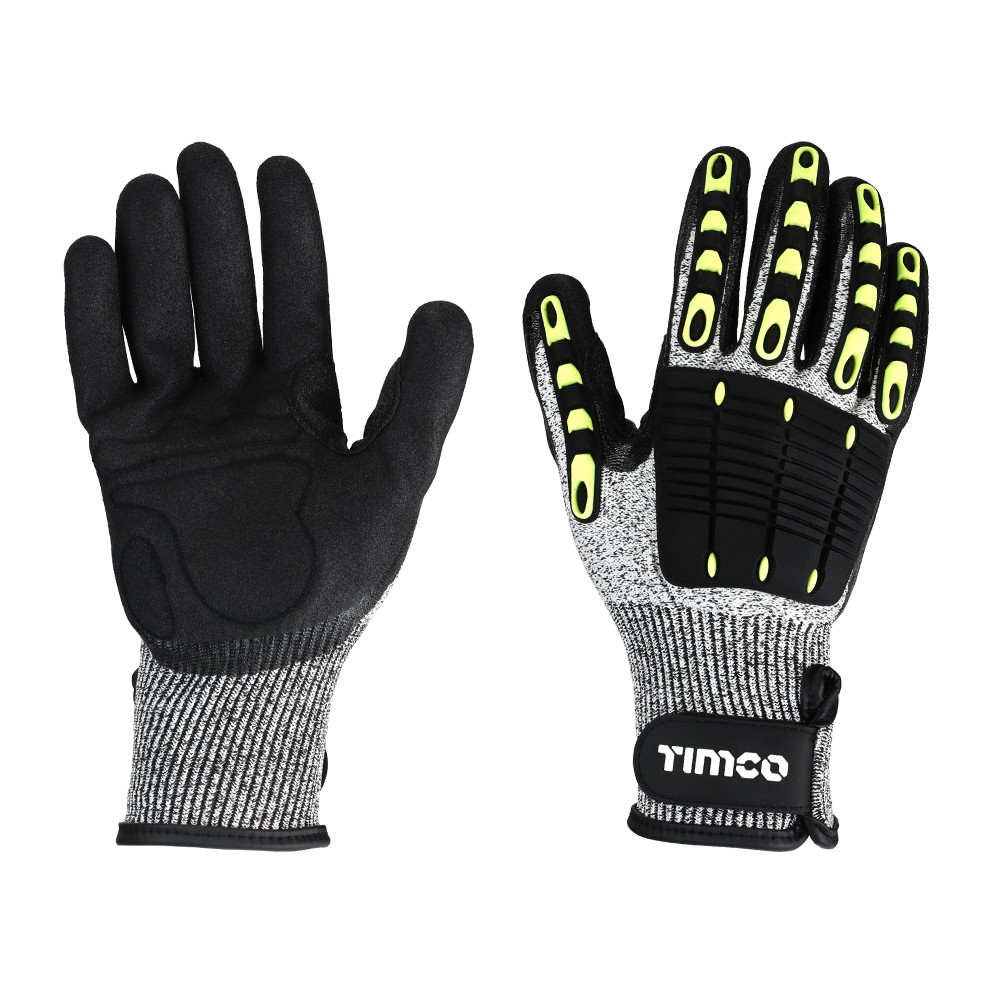 Timco Impact Cut Glove - Sandy Nitrile Coated HPPE Fibre and Glass Fibre Gloves with TPR Pads