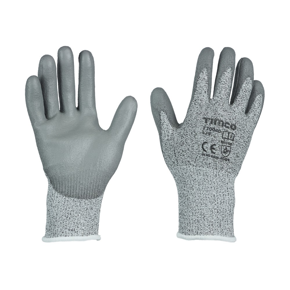 Timco Medium Cut Gloves - PU Coated HPPE Fibre with Glass Fibre