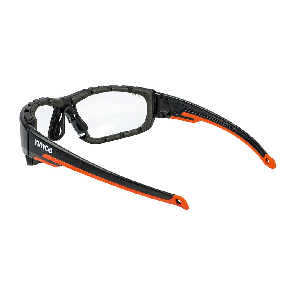 Timco Sports Style Safety Glasses - With Foam Dust Guard - Clear