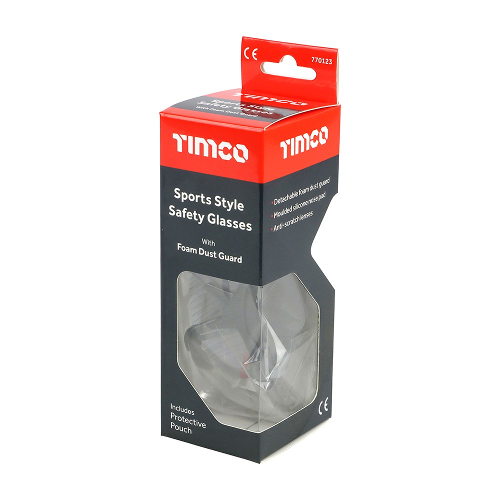Timco Sports Style Safety Glasses - With Foam Dust Guard - Clear