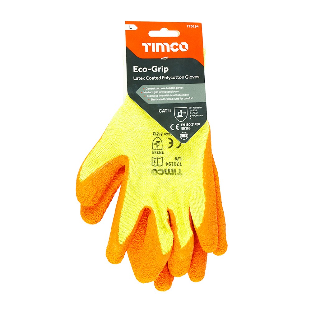 Timco Eco-Grip Gloves - Crinkle Latex Coated Polycotton