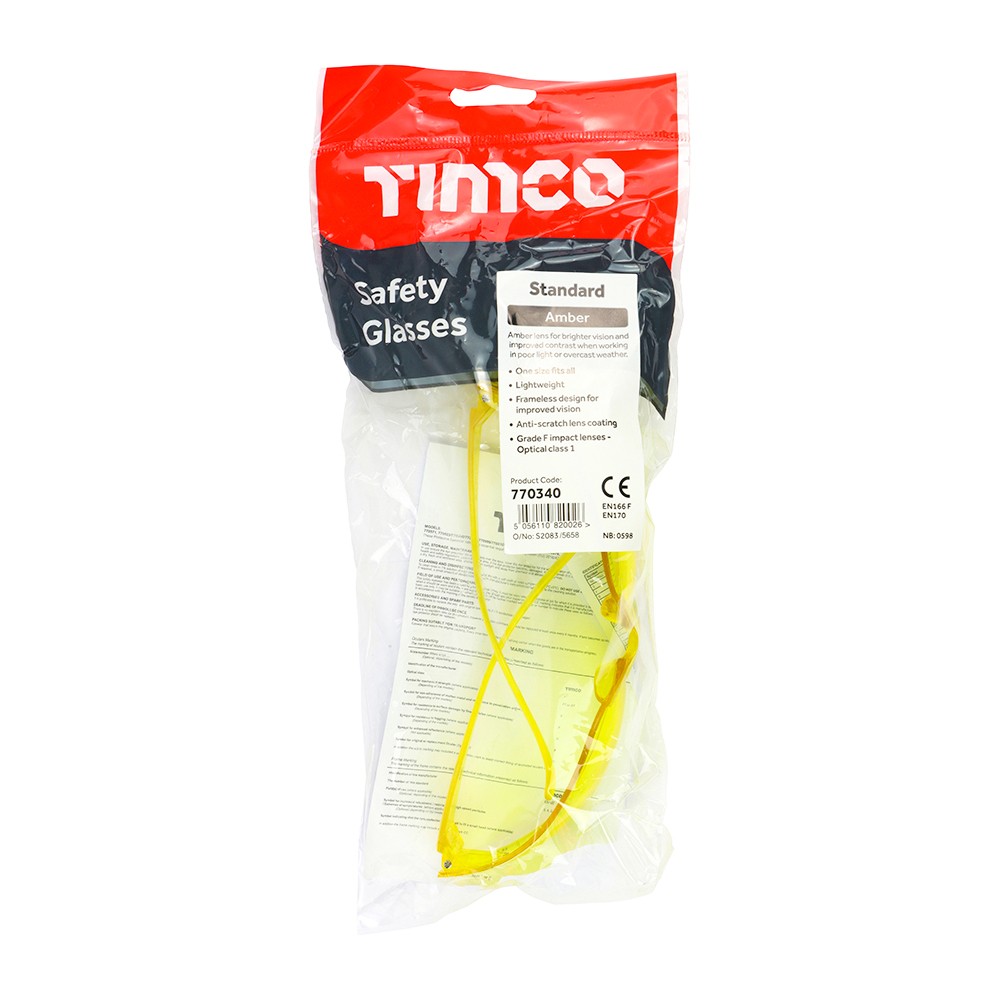 Timco Standard Safety Glasses - Amber