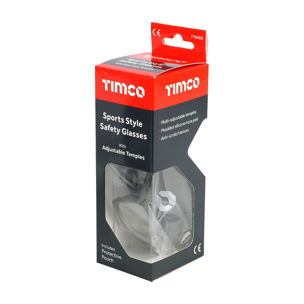 Timco Sports Style Safety Glasses - With Adjustable Temples - Clear