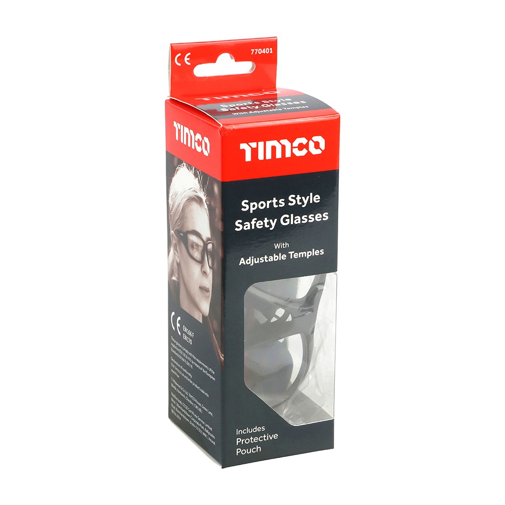 Timco Sports Style Safety Glasses - With Adjustable Temples - Clear
