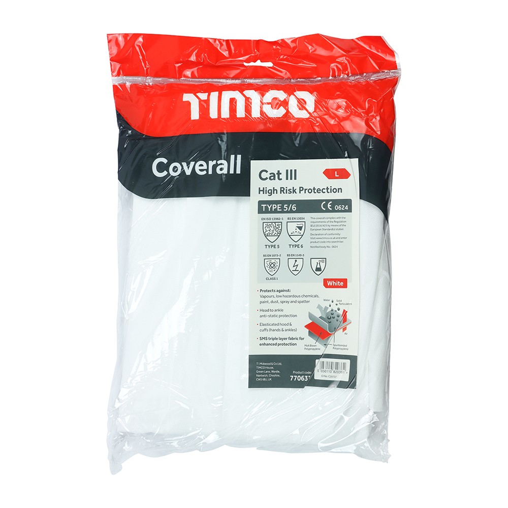 Timco Cat III Type 5/6 Coverall - High Risk Protection - White