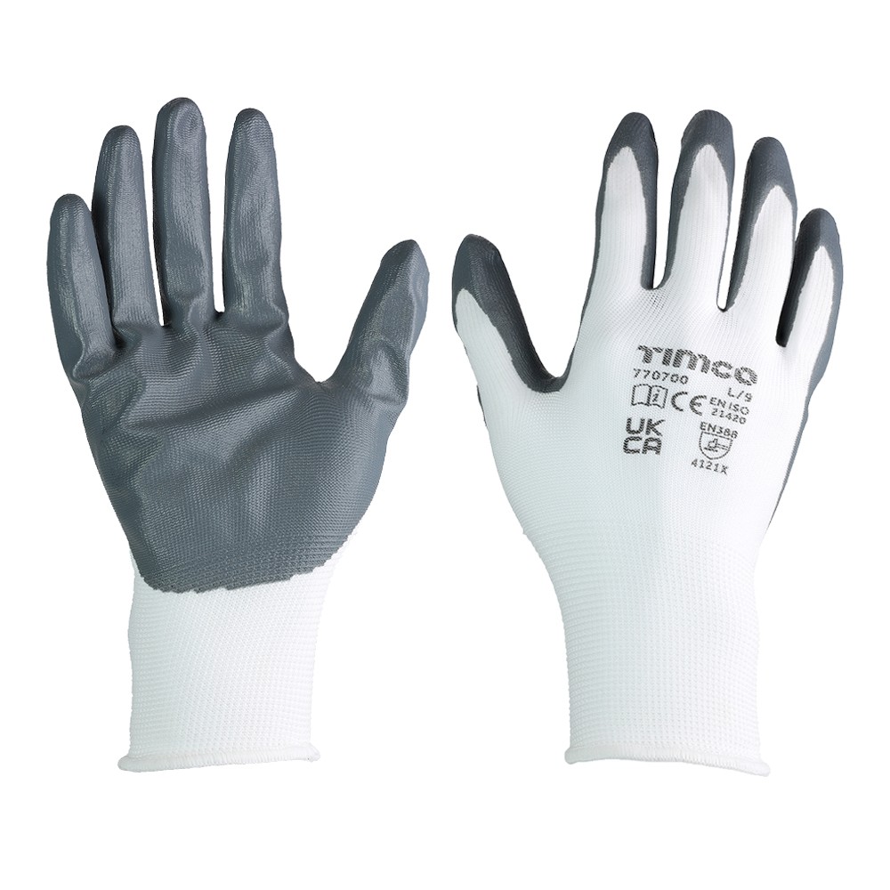 Timco Secure Grip Gloves - Smooth Nitrile Foam Coated Polyester - Multi Pack