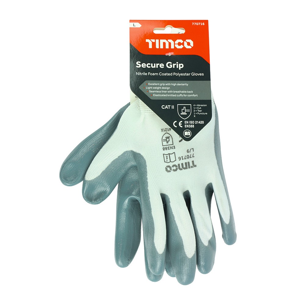 Timco Secure Grip Gloves - Smooth Nitrile Foam Coated Polyester