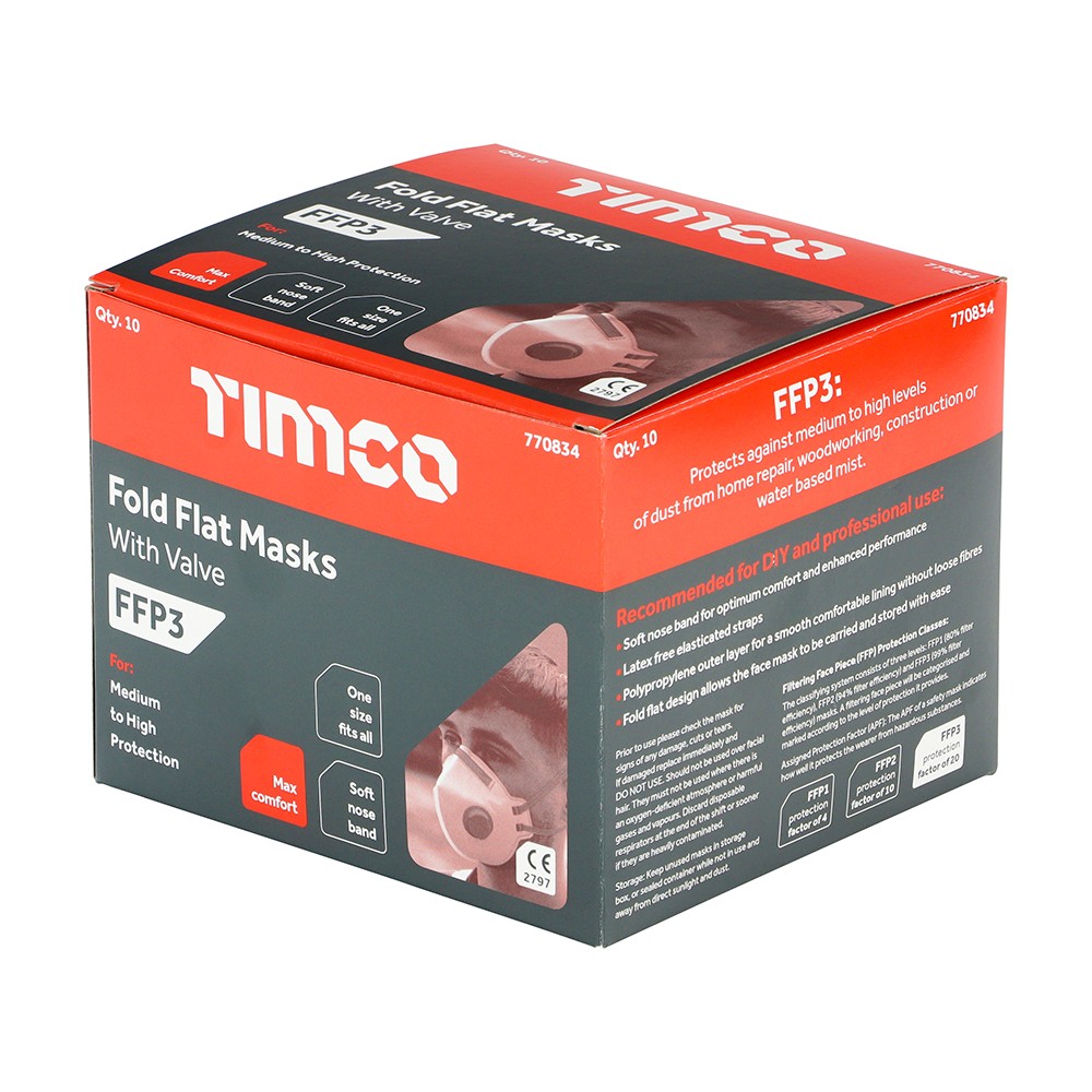 Timco FFP3 Fold Flat Masks with Valve