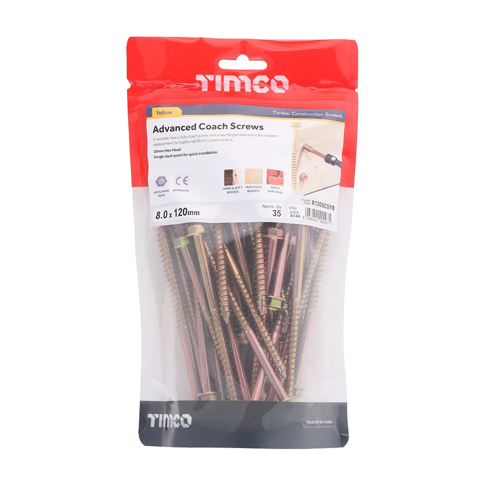 Timco Advanced Coach Screws Hex Flange - Yellow