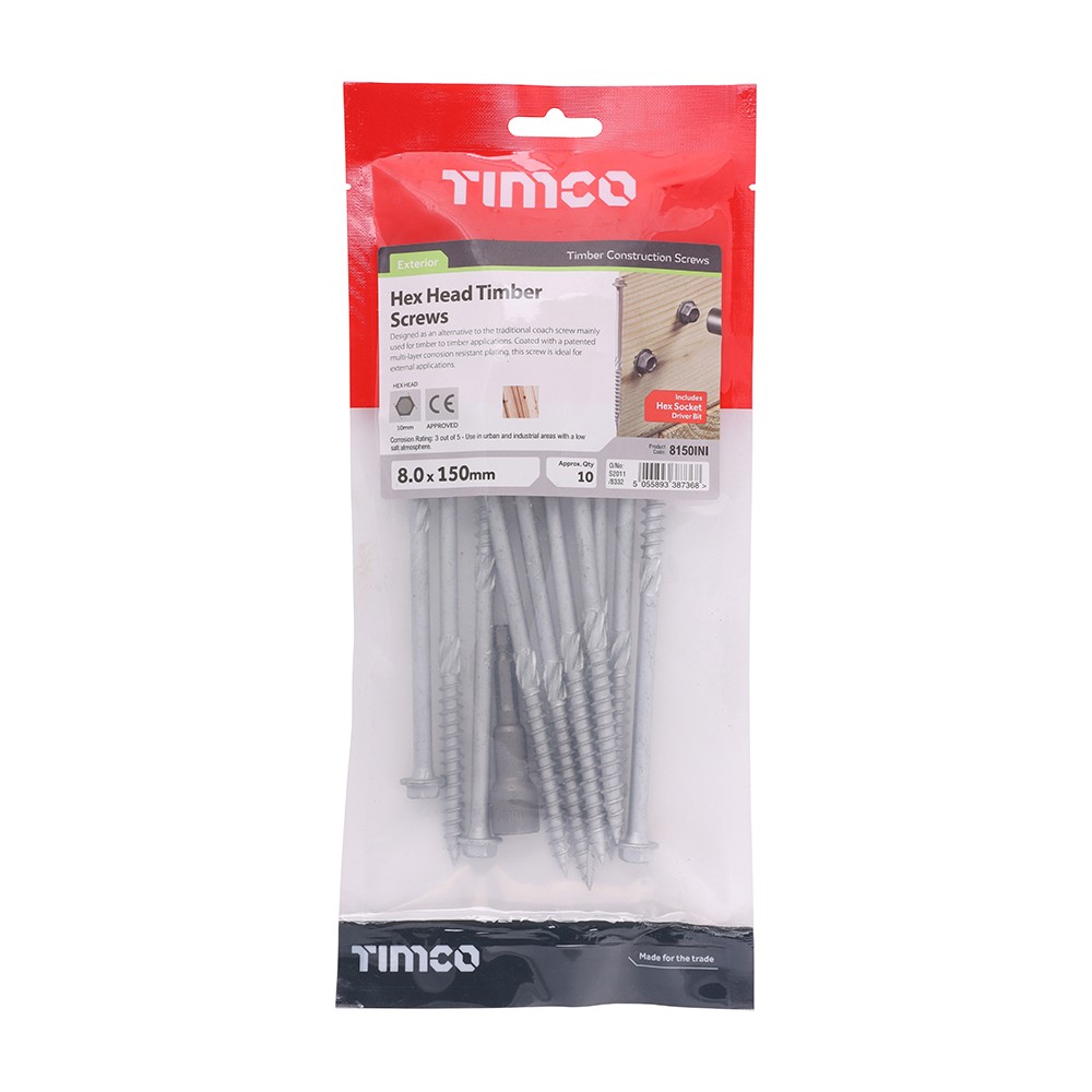 Timco Heavy Duty Timber Screws Hex - Silver