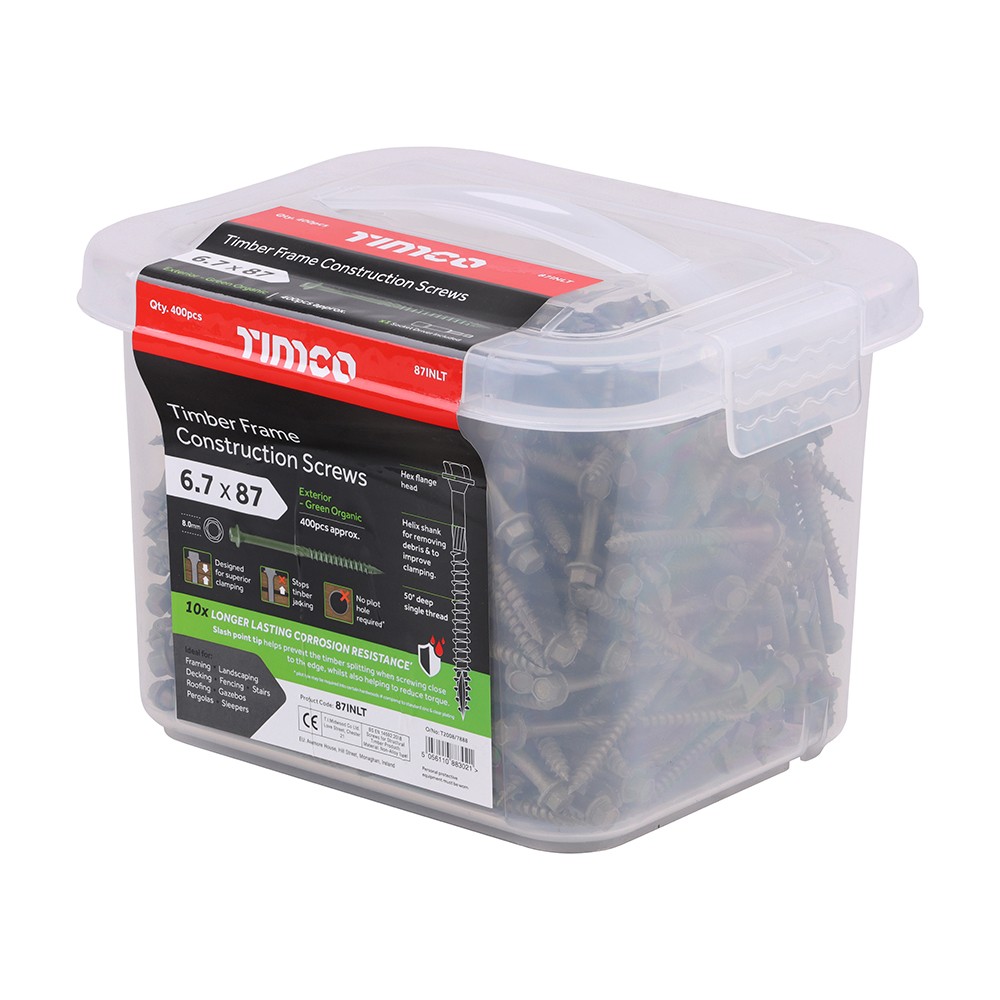 Timco Timber Frame Construction & Landscaping Trade Pack Screws Hex - Green Organic