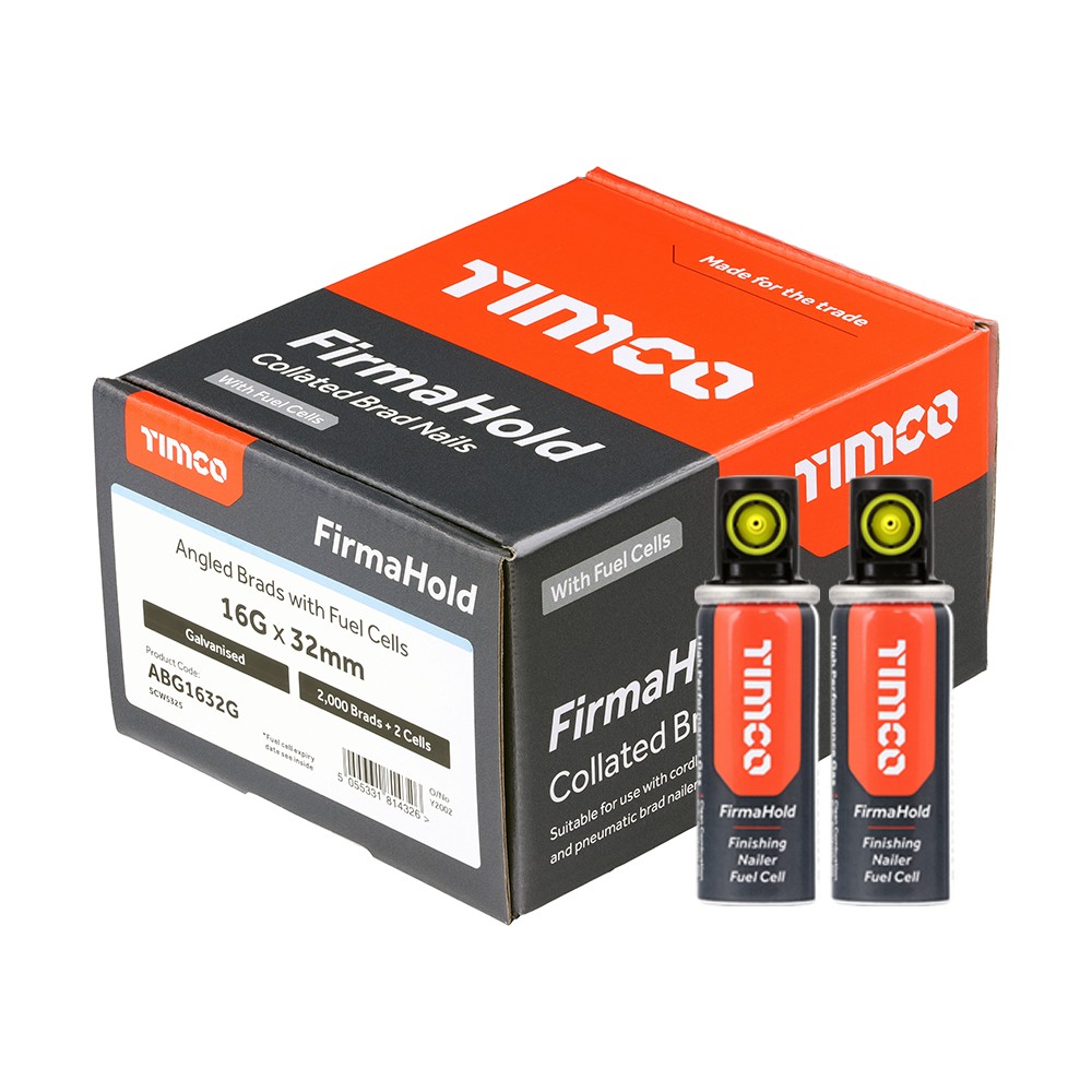 Timco FirmaHold ABG1632G 16G 32mm Brad Angled Nails 2000 & 2 Fuel Cells - Galvanised