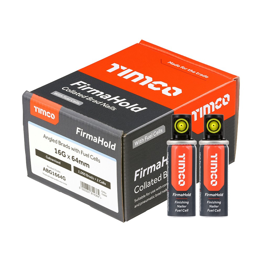 Timco FirmaHold ABG1664G 16G 64mm Brad Angled Nails 2000 & 2 Fuel Cells - Galvanised