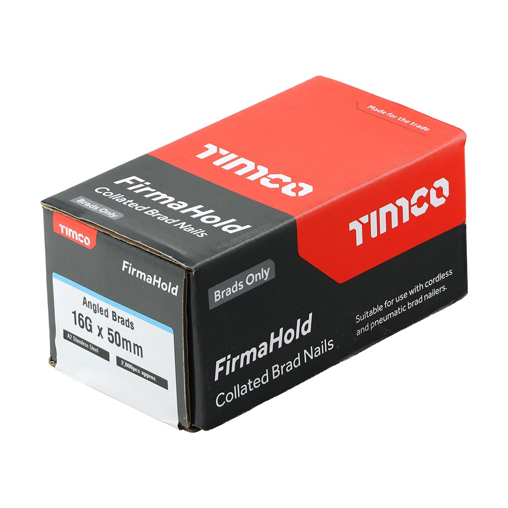 Timco FirmaHold ABSS1650 16G 50mm Collated Brad Angled Nails 2000 - A2 Stainless Steel