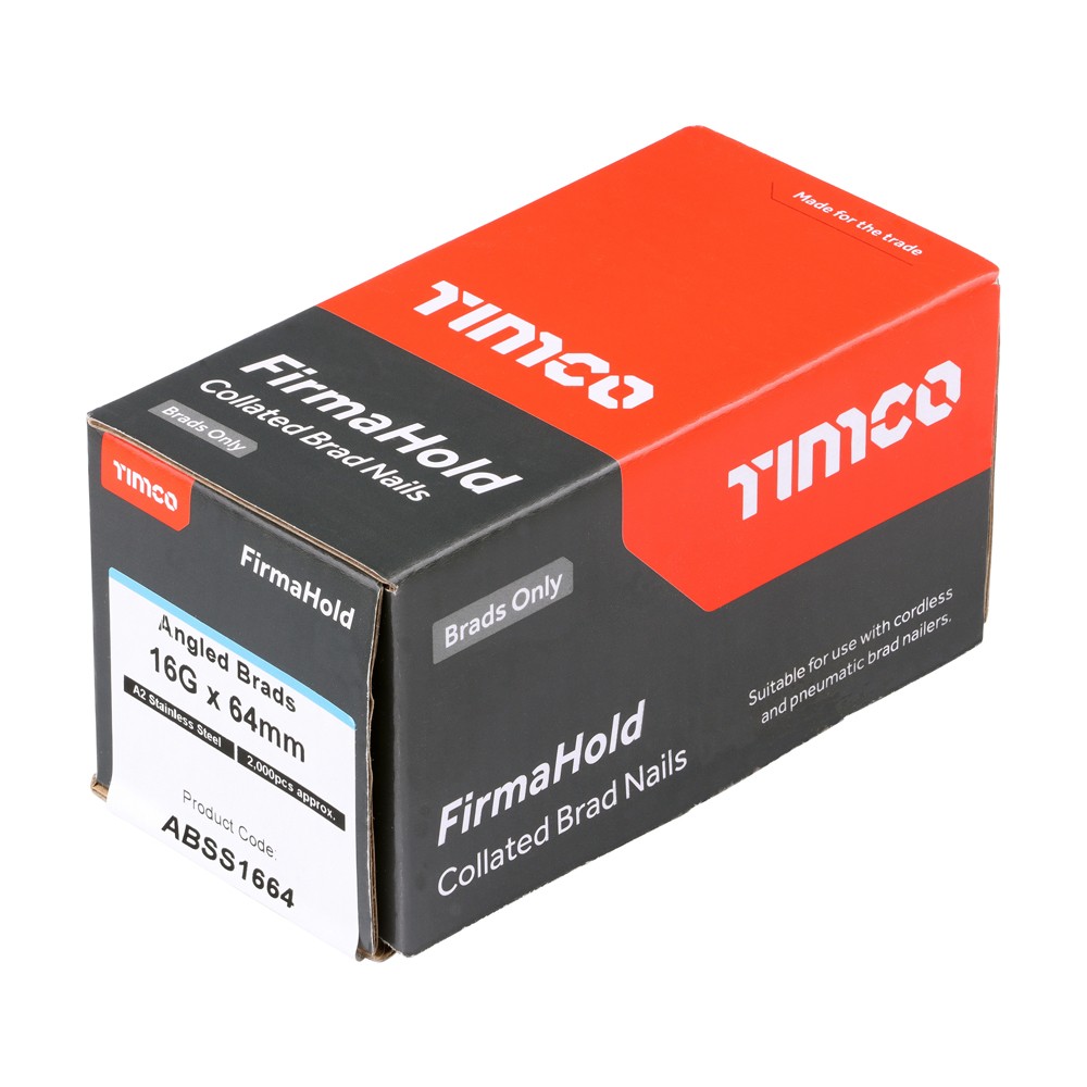 Timco FirmaHold ABSS1664 16G 64mm Collated Brad Angled Nails 2000 - A2 Stainless Steel