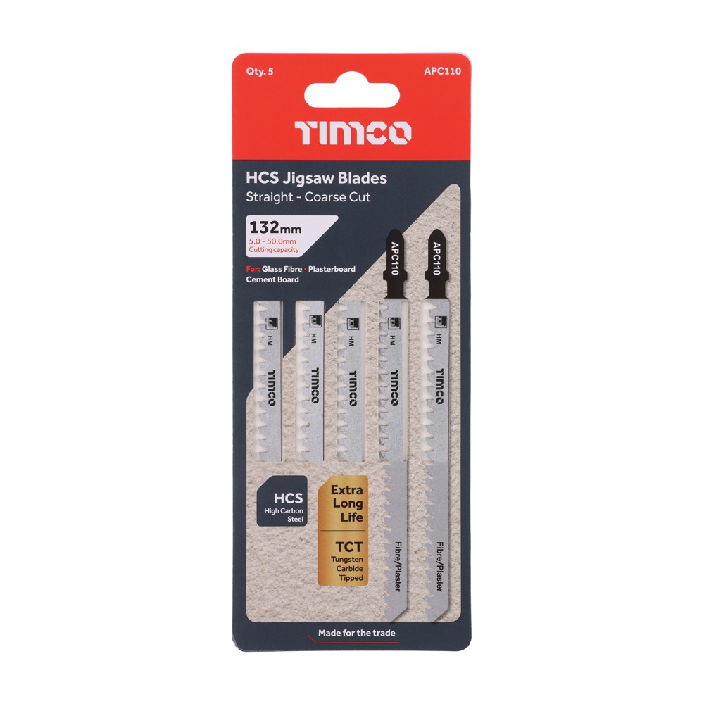 Timco Jigsaw Blades - Plasterboard & Cement Board Cutting - HCS Blades - T341HM