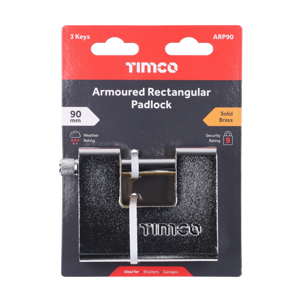 Timco Armoured Rectangular Padlock 90mm