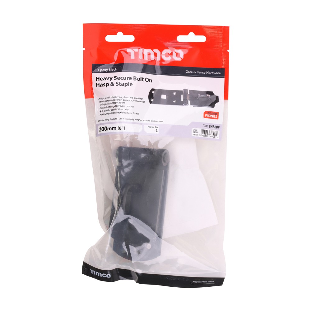 Timco Secure Bolt On Hasp & Staple - Heavy Duty - Black