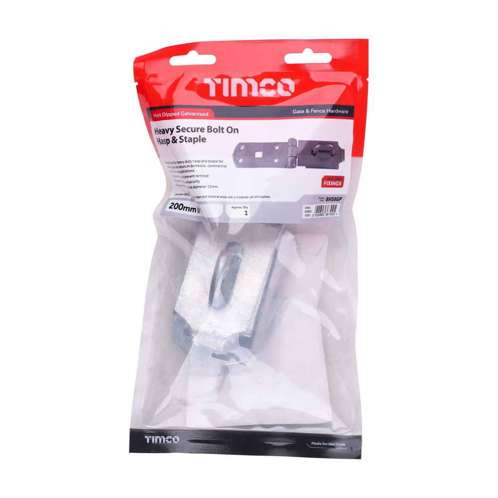 Timco Secure Bolt On Hasp & Staple - Heavy Duty - Hot Dipped Galvanised