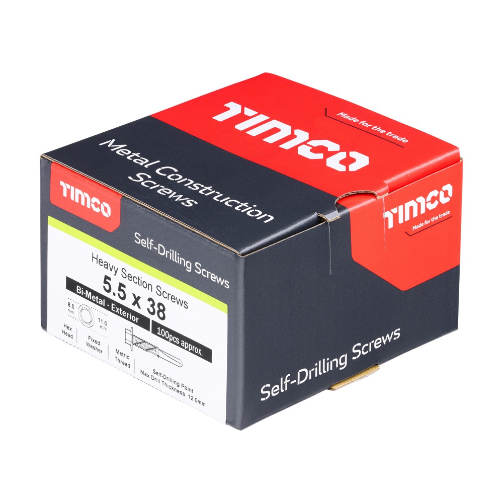 Timco Metal Construction Heavy Section Self Drilling Screws Bi-Metal Hex - Silver Organic