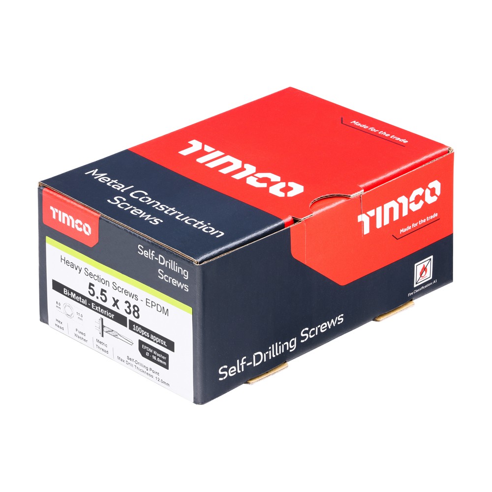 Timco Metal Construction Heavy Section Self Drilling Screws 5.5 x 38mm, EPDM Washer - Silver Organic
