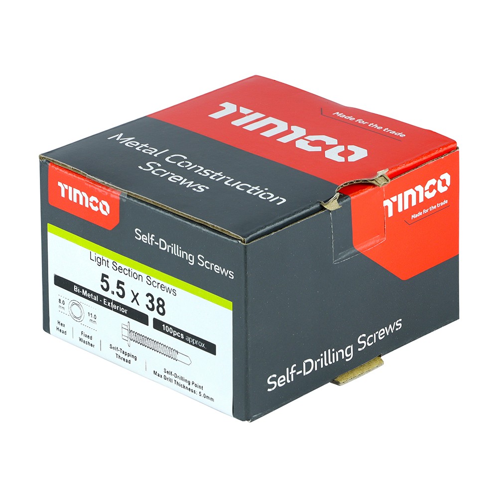 Timco Metal Construction Light Section Self Drilling Screws Bi-Metal Hex - Silver Organic