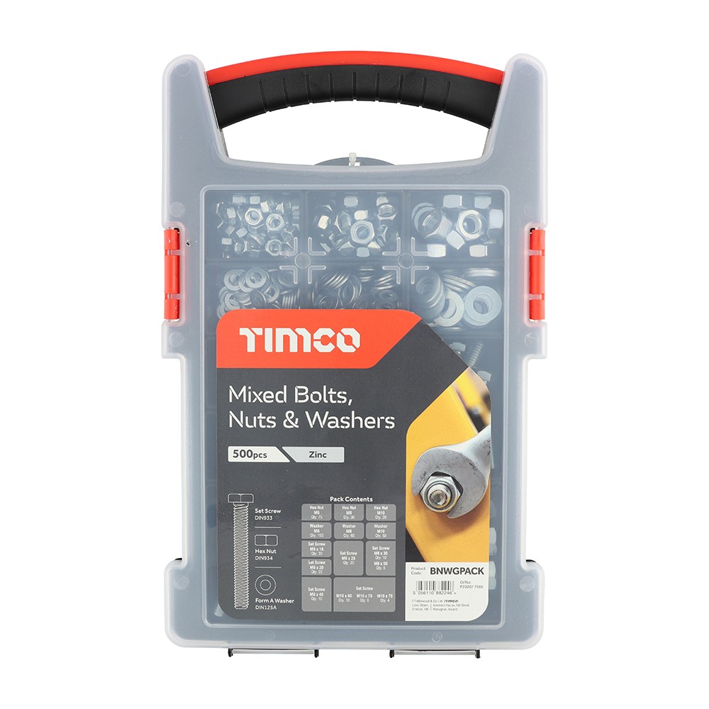 Timco Mixed Bolts, Nuts and Washers Grab Pack 500pc - Zinc