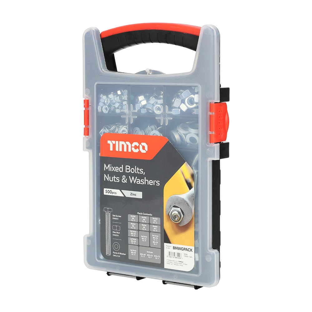 Timco Mixed Bolts, Nuts and Washers Grab Pack 500pc - Zinc