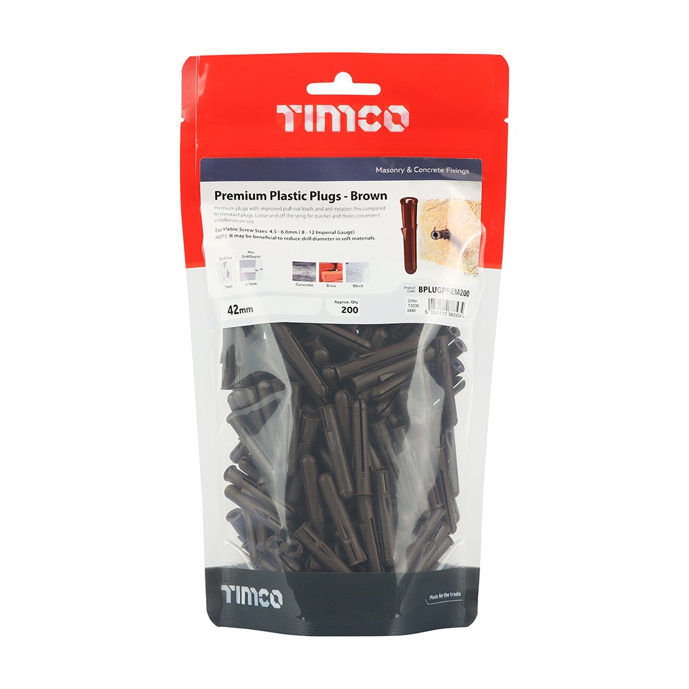 Timco Premium Plastic Plugs 42mm - Brown