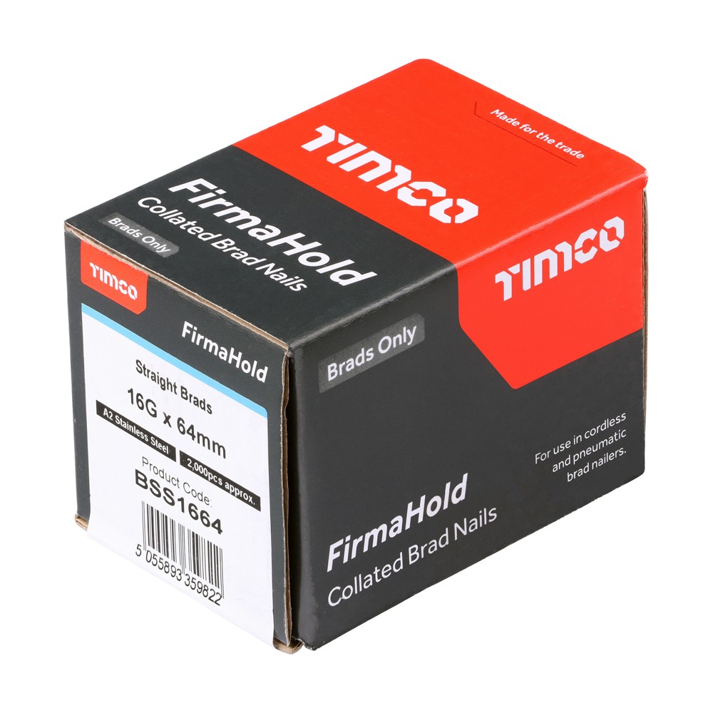 Timco FirmaHold BSS16 16G Collated Brad Straight Nails - A2 Stainless Steel