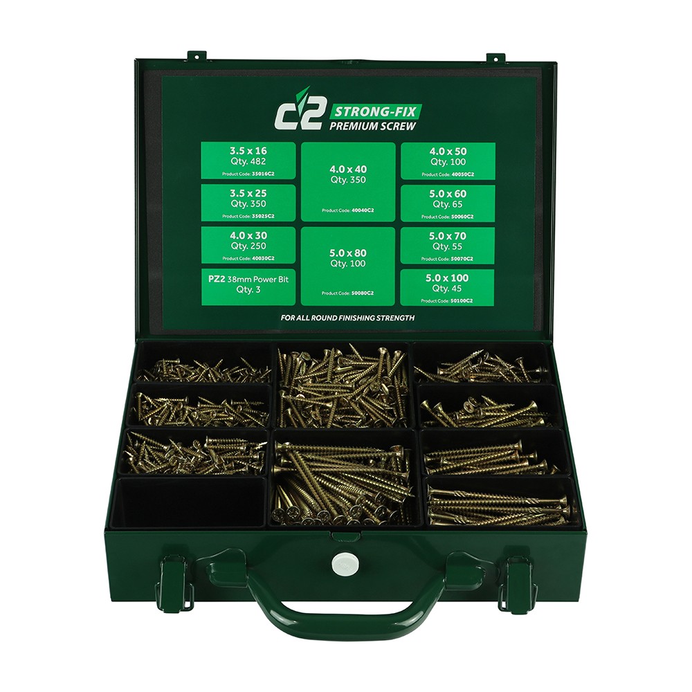 Timco C2 Strong-Fix Trade Case Double Countersunk Woodscrews Pozi 1798 Piece - Yellow
