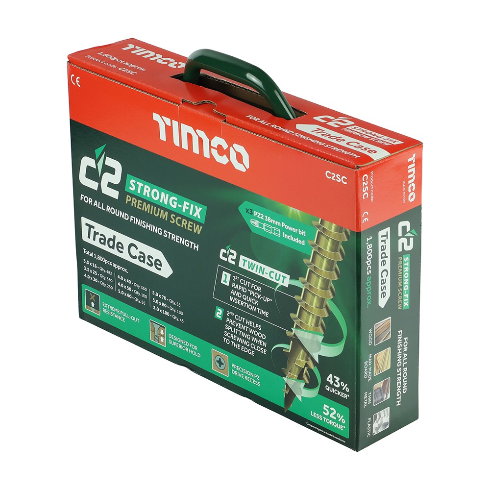 Timco C2 Strong-Fix Trade Case Double Countersunk Woodscrews Pozi 1798 Piece - Yellow