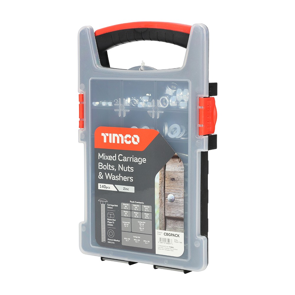 Timco Mixed Carriage Bolts, Nuts and Washers Grab Pack 140pc 