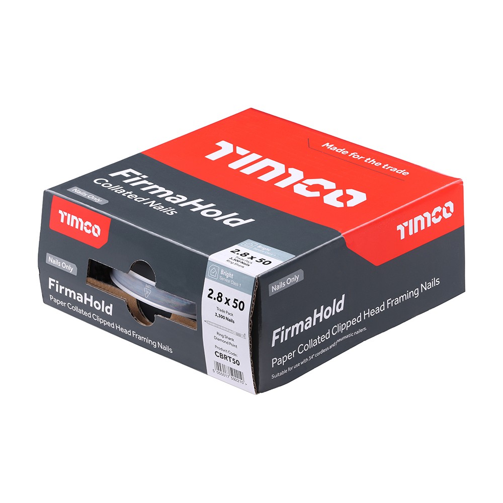 Timco FirmaHold CBRT50 2.8 x 50mm Collated Clipped Head Nails Ring Shank 3300 Pieces - Bright