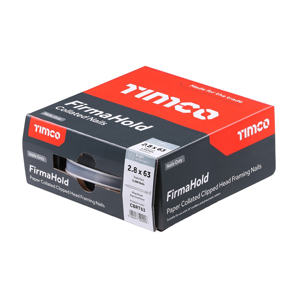 Timco FirmaHold CBRT63 2.8 x 63mm Collated Clipped Head Nails Ring Shank 3300 Pieces - Bright