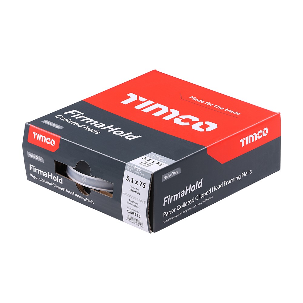 Timco FirmaHold CBRT75 3.1 x 75mm Collated Clipped Head Nails Ring Shank 2200 Pieces - Bright