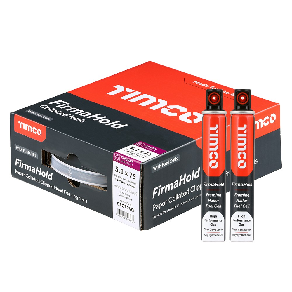 Timco FirmaHold CFGT75G 3.1 x 75mm Collated FirmaGalv Nails Ring Shank 2200 & 2 Fuel Cells