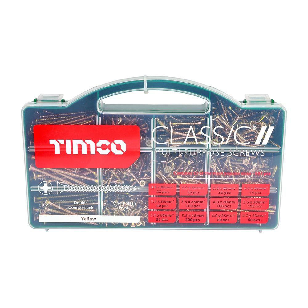 Timco Classic Multi-Purpose Woodscrews Mixed Tray Double Countersunk Pozi - Yellow