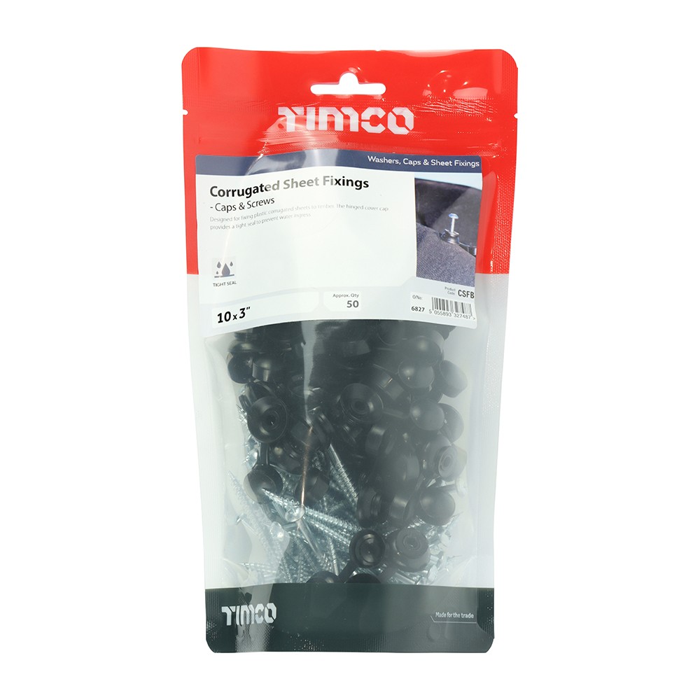 Timco Corrugated Sheet Fixings 10 x 3mm - Black