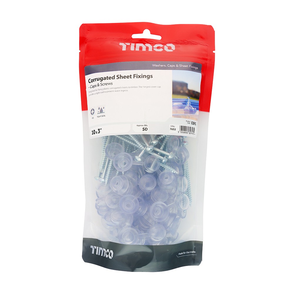 Timco Corrugated Sheet Fixings 10 x 30mm - Clear