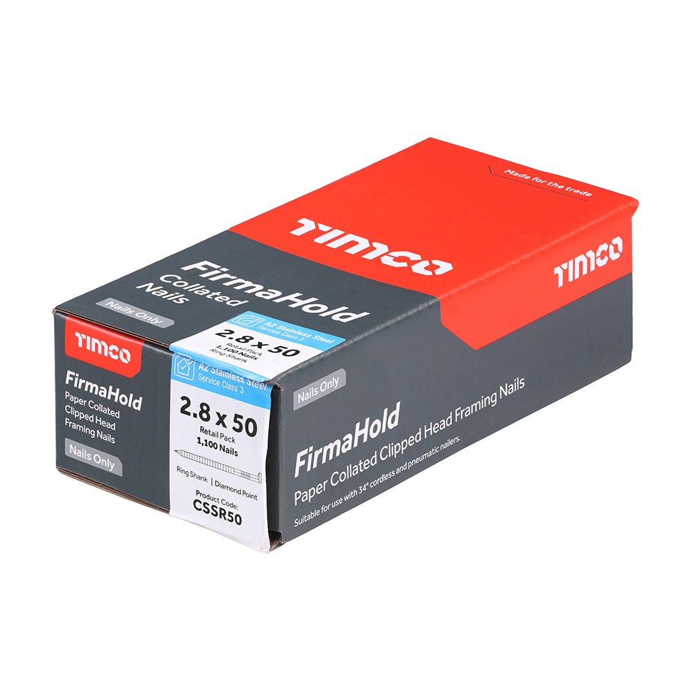 Timco FirmaHold CSSR50 2.8 x 50mm Collated Nails Ring Shank 1100 & Fuel Cell - A2 Stainless Steel