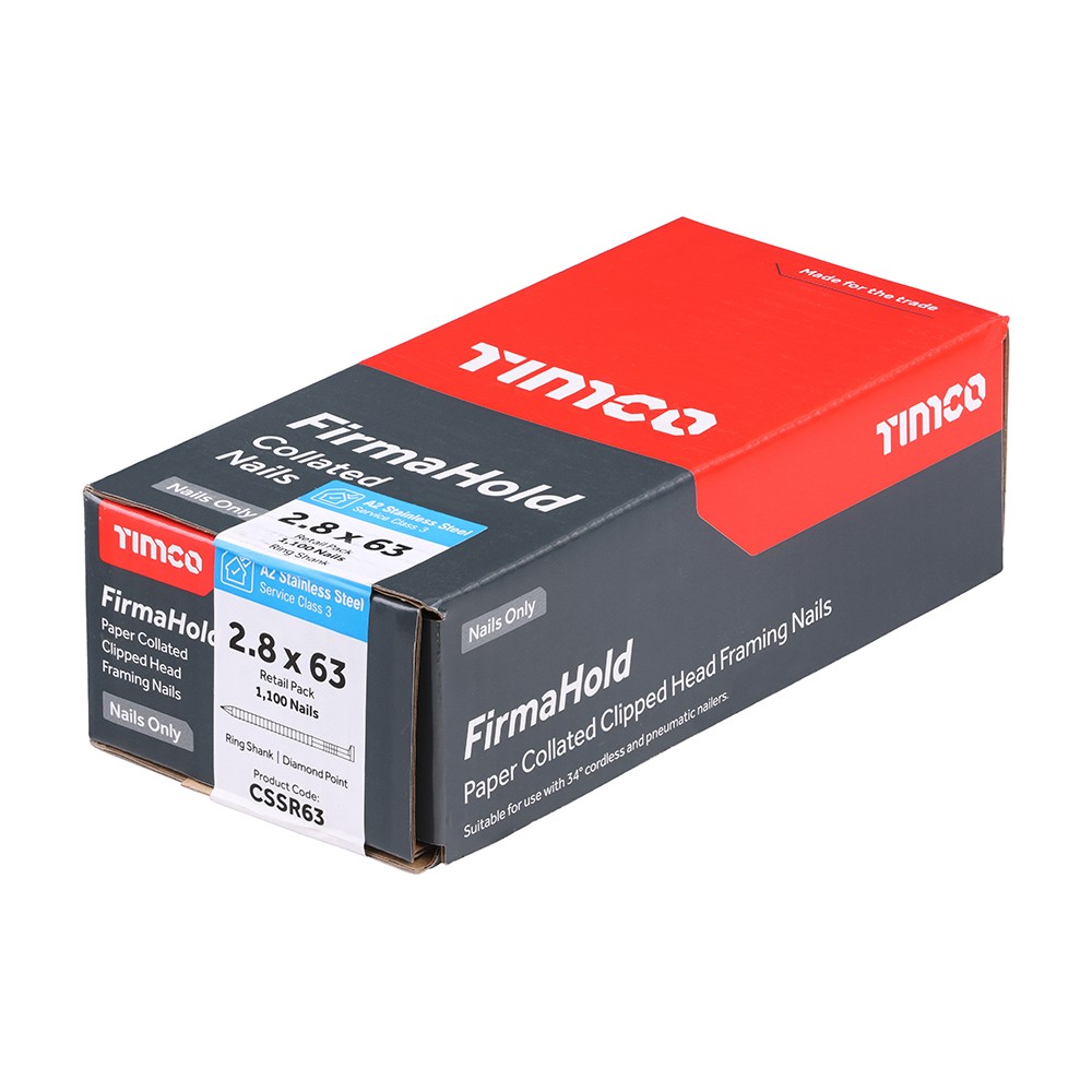 Timco FirmaHold CSSR63 2.8 x 63mm Collated Nails Ring Shank 1100 & Fuel Cell - A2 Stainless Steel