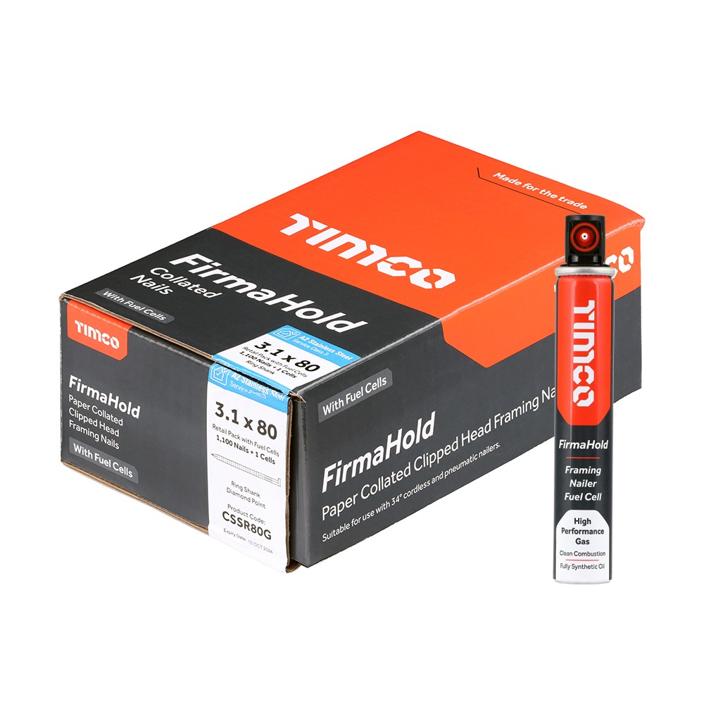 Timco Firmahold CSSR80G 3.1 x 80mm Collated Nails Ring Shank 1100 & Fuel Cell - A2 Stainless Steel