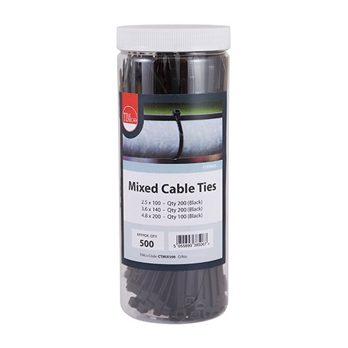 Timco Cable Ties 500pc Mixed - Black